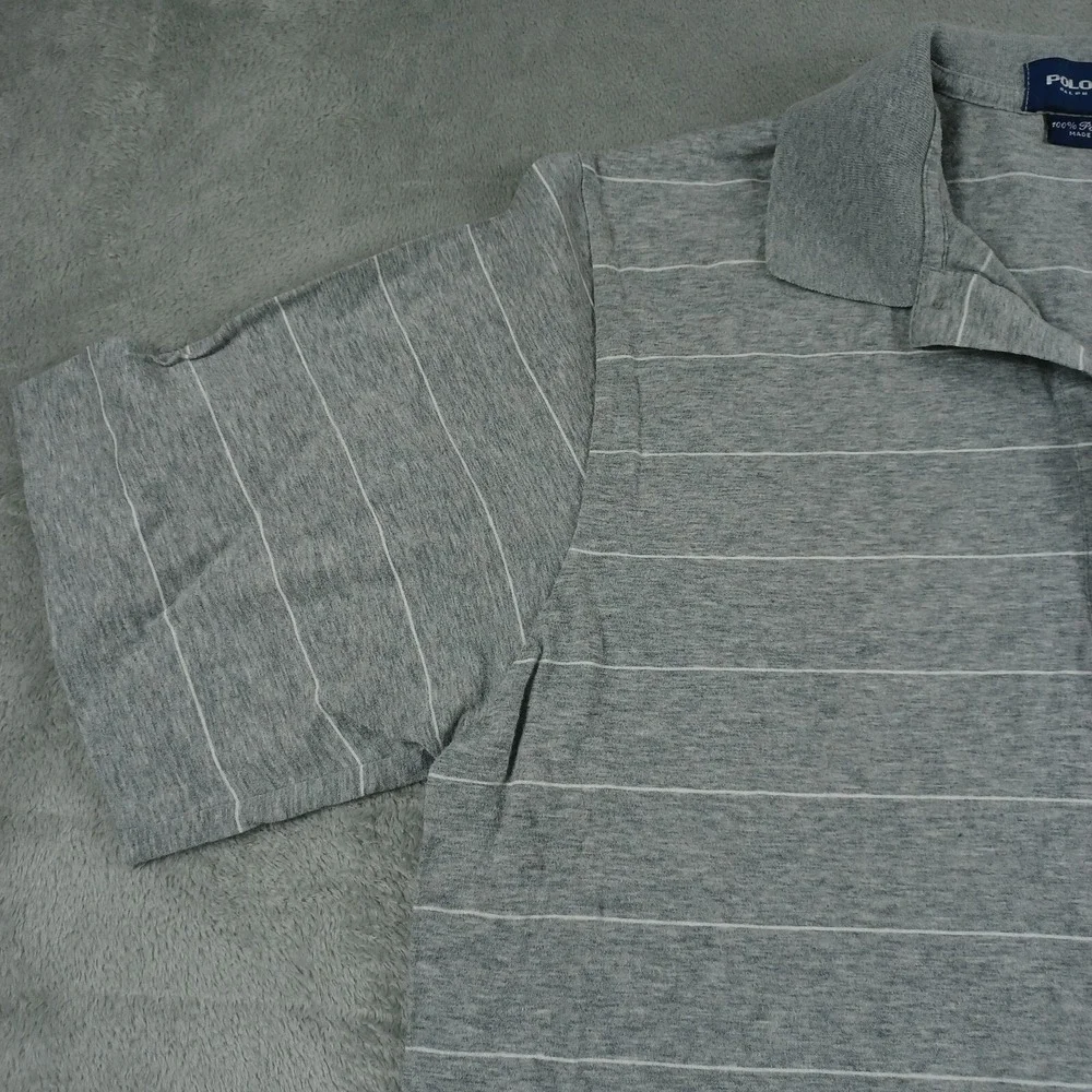 Polo Ralph Lauren Shirt Men Medium Gray Striped Golf‎ Pima Cotton Vintage